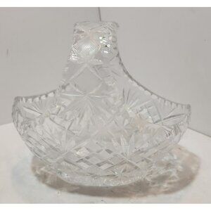 Vtg Bohemian Lead Crystal Clear Cut Basket Fruit Bowl Centerpiece Decor